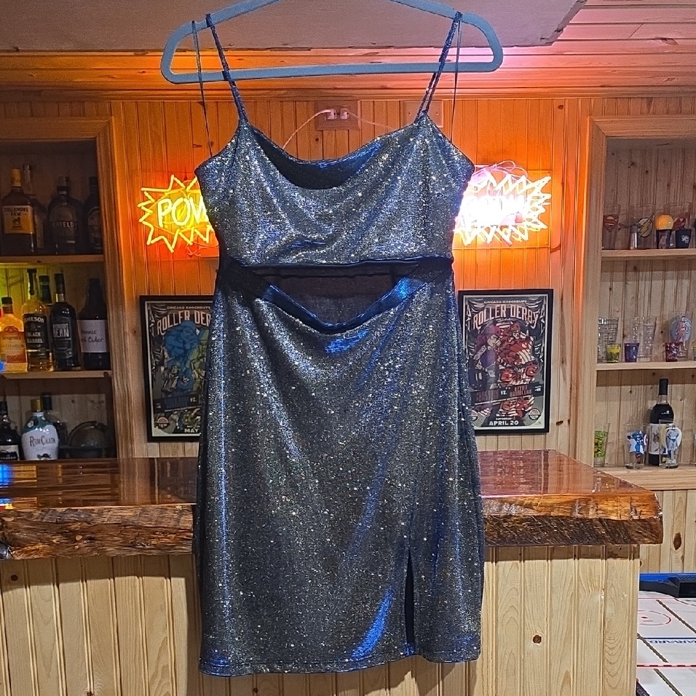 Windsor Sparkling Black And Blue Mini Dress